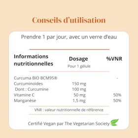 Curcuma bio BCM95® Haute Biodisponibilité – 95% Curcuminoïdes - Sans Pipérine – Articulations, anti inflammatoire & Antioxyda