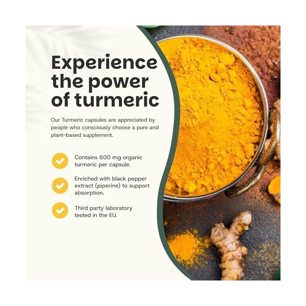 Cupplement - 4 sachets de curcuma 100 capsules - Pilulier gratuit - Avec Pipérine au poivre noir - Bio - 600 MG par capsule -