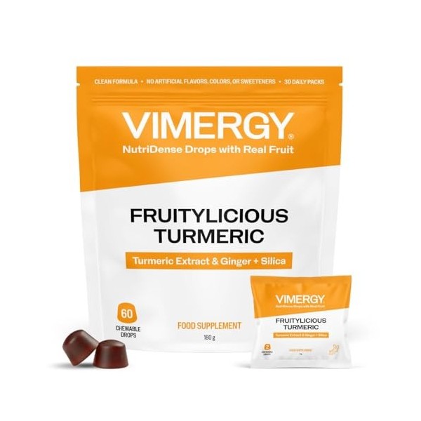 Vimergy NutriDense Fruitylicious Turmeric + Ginger Chewables, No Artificial Sweeteners, 30 Servings 60 Count