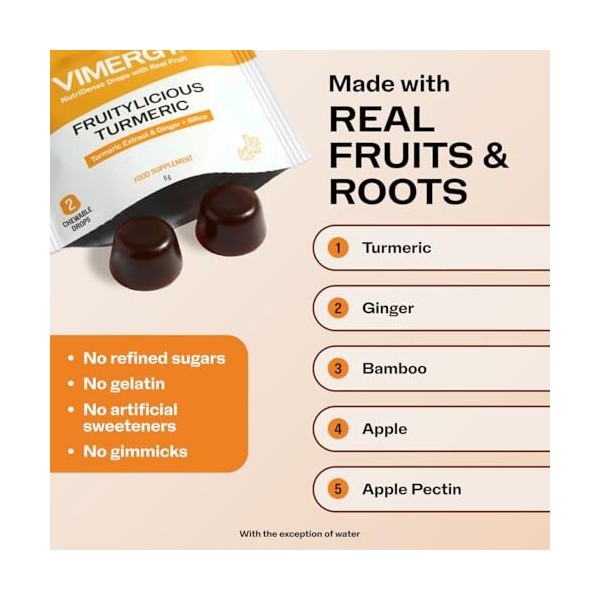 Vimergy NutriDense Fruitylicious Turmeric + Ginger Chewables, No Artificial Sweeteners, 30 Servings 60 Count