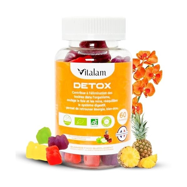 Vitalam Gummies Detox au Curcuma, Digestion, Detox foie, Elimination Toxines, Draineur, Perte de poids, Bruleur de graisse –