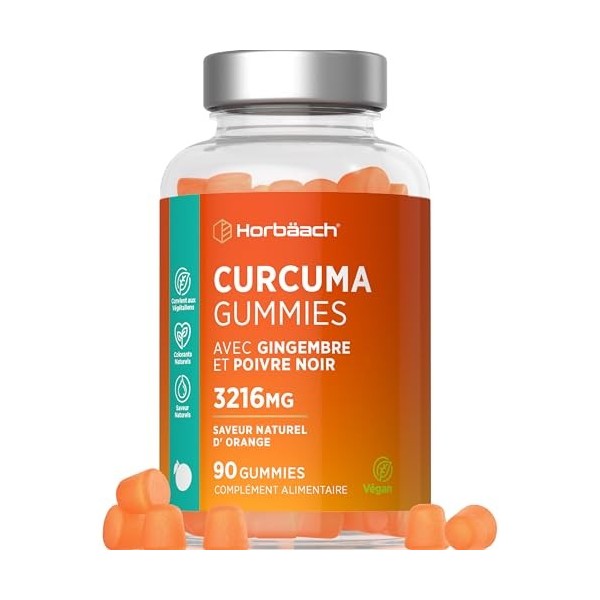 Curcuma Gingembre Poivre Noir Gummies | 90 Gommes Vegan | Extrait de Curcuma Piperine | Extrait de Poivre Noir | Haute Dose |