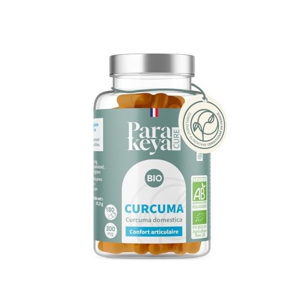 Parakeya - Curcuma Bio 300 mg - 180 gélules - Fabriqué en France - Confort articulaire & souplesse - Complément alimentaire