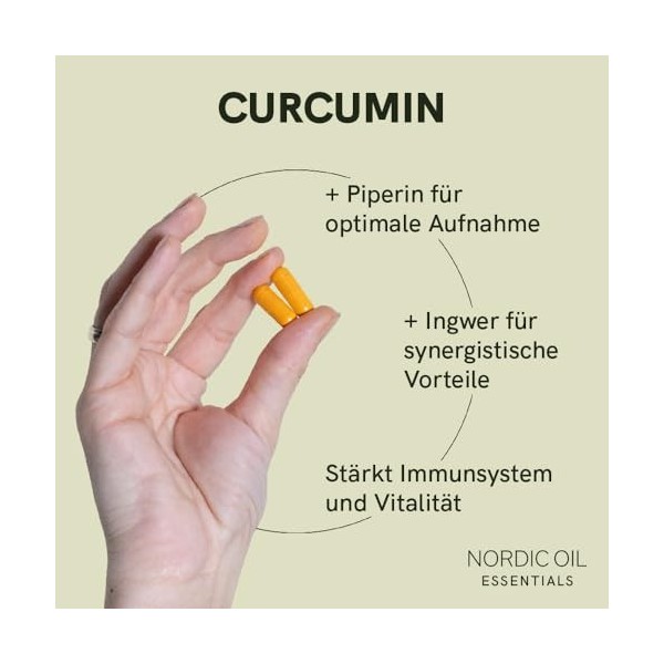 Capsules de curcuma | Hautement dosé avec 700 mg 100 % de curcumine en poudre de curcuma par dose quotidienne | 120 capsules