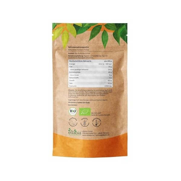 Poudre de curcuma bio 1 kg | Curcuma moulu de qualité alimentaire crue | Poudre de curcuma de qualité supérieure idéale pour ...