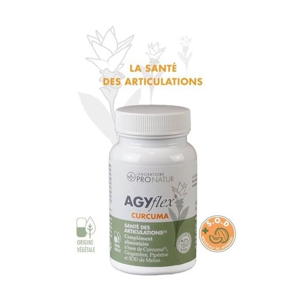 Laboratoire Pronatur - AGYflex® Curcuma - Complément alimentaire pour le bien-être articulaire - Curcuma et SOD de melon pour