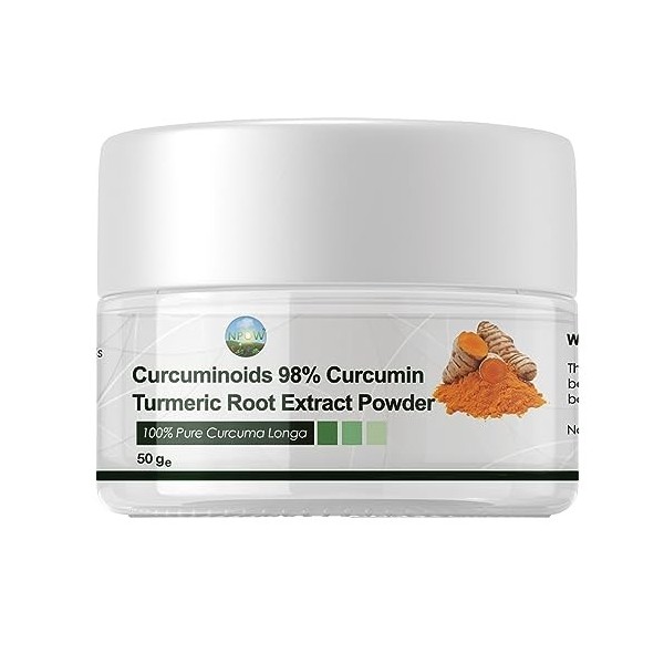 NPOW Poudre de curcuma – Poudre pure pour la peau, 98 % de curcuminoïdes, extrait de curcumine, anti-inflammatoire naturel, e