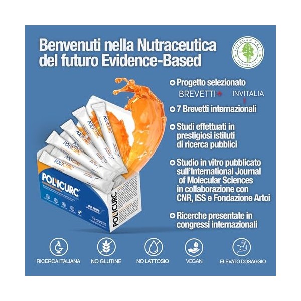 Gel PolyCurc avec curcumine et polydatine, Stick-pack forte dose rapide absorption, Recherche italienne brevetée dans le mond