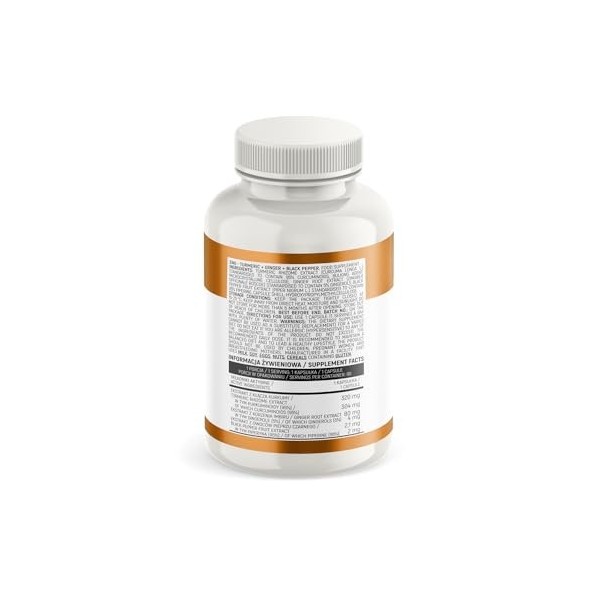 Extrait de Rhizome de Curcuma, Racine de Gingembre et Grains de Poivre noir - 320mg dextrait de curcuma dont 95% de curcumin ...