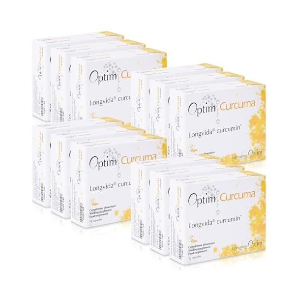 OPTIM Curcuma Curcumine Longvida Pack 12 Boîtes de 30 Gélules | Complément Alimentaire pour Souplesse des Articulations | San