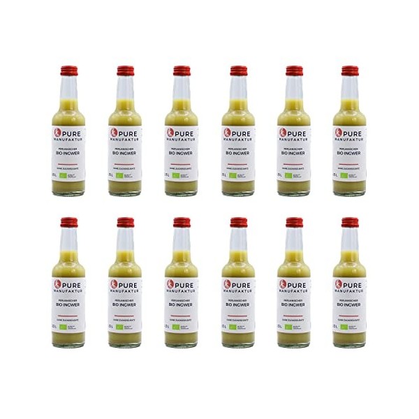 Pure Ginger Gingembre péruvien bio de qualité supérieure sans sucre ni additifs artificiels 100 % bio DE-ÖKO-005 , 12 x 250