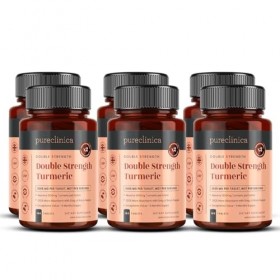 Curcuma Double Strength Lot de 6 flacons de 180 comprimés de curcuma 200 % plus de curcuma + niveaux naturels de curcumine Cu...
