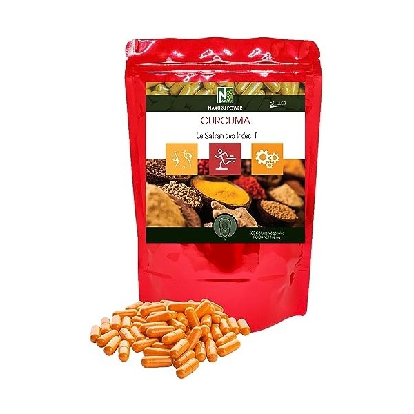 NAKURU | Curcuma | Gamme Power | Fabriqué en France | "Le Safran des Indes!" 500 Gélules Végétales de 325mg / Poids Net: 162 ...