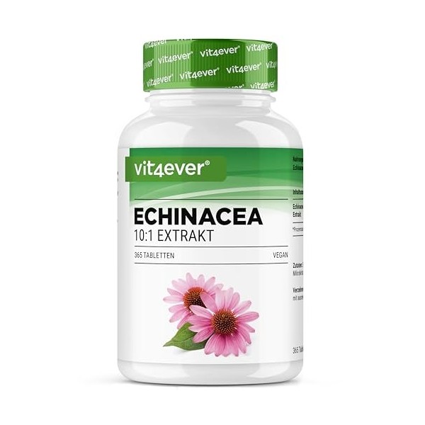 Échinacée 500 mg - 365 comprimés végétaliens - Extrait naturel déchinacée 10:1 - Hautement dosé - Sans additifs indésirables