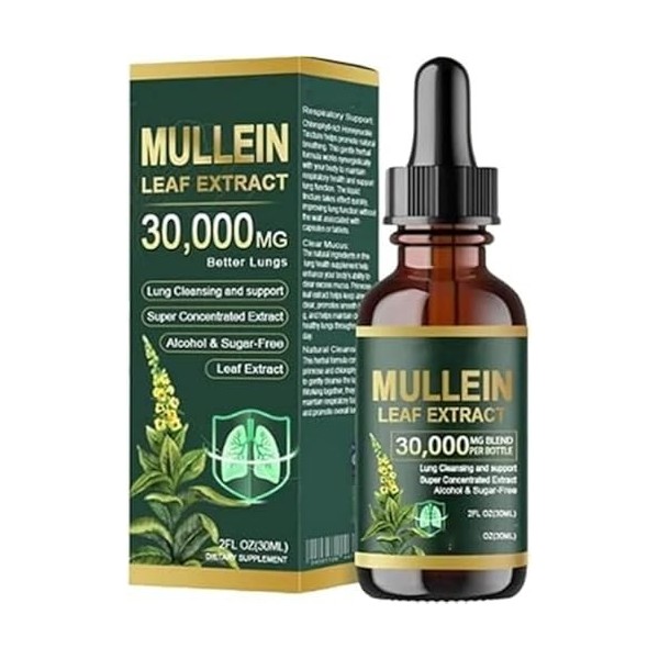 Gouttes dextrait de feuille de molène bio nettoyantes pour poumons, extrait de molène pour poumons, formule naturelle, pour ...