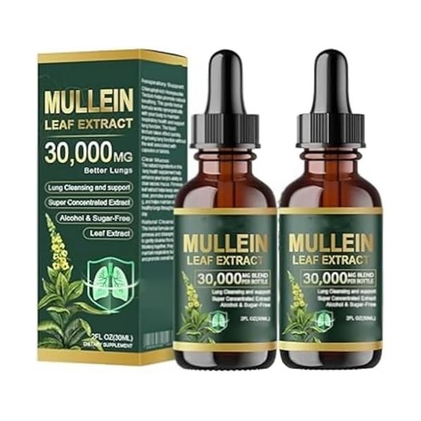 Gouttes dextrait de feuille de molène bio nettoyantes pour poumons, extrait de molène pour poumons, formule naturelle, pour ...