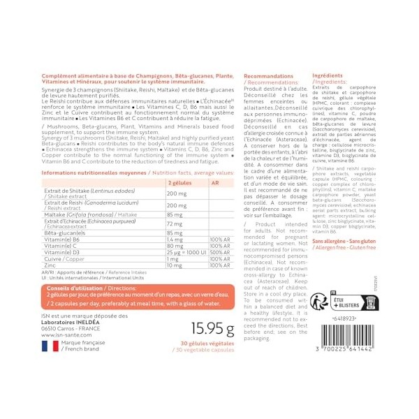 ISN - IMMUNO BOOST® - Renforce limmunité & Réduit la fatigue - Échinacée, Bêta-glucanes, Vitamines B6, C & D3, Zinc & Cuivre