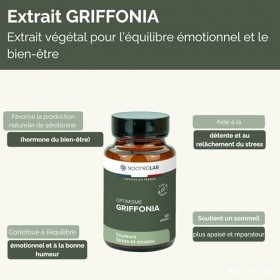 Griffonia Simplicifolia – Humeur Positive, Sérénité & Sommeil – Source Naturelle de 5-HTP – Extrait Standardisé 25% - 60 Gélu