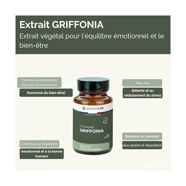 Griffonia Simplicifolia – Humeur Positive, Sérénité & Sommeil – Source Naturelle de 5-HTP – Extrait Standardisé 25% - 60 Gélu