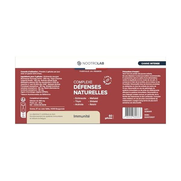 Complexe Défenses Naturelles – Immunité & Vitalité – Échinacée, Thym, Champignons & Vitamine C – 60 Gélules Végétales – Nootr