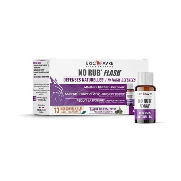 NO RUB FLASH - Apaise les Gênes Hivernales Nez Bouché, Gorge Irritée, Fatigue - Vegan - 12 Shots - Saveur Pin/Eucalyptus - E