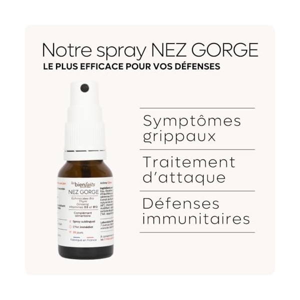 SPRAY NEZ GORGE | Boost les défenses Immunitaires | Riche en vitamines D 500% des AR | Gout Citron | Echinacées, Thym, Gins