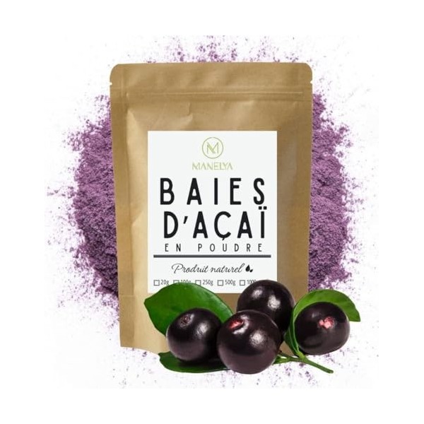 Poudre d’Açaï 100% Naturelle – Superaliment – Idéale pour Smoothies, Açaï Bowls, Pâtisseries & Recettes Santé – Sans Sucres A...