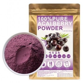 Plant Gift 100% Freeze-Dried Acai Powder 100/3.52oz, 100G Pure de pulpe de baies daçai pure, idéale pour les bols de baies d ...