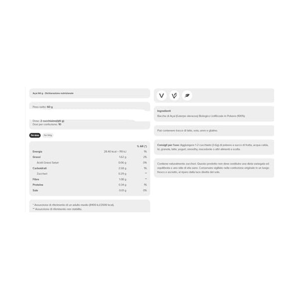 Prozìs Acai Berry 60 gr - pur extrait de baies dAcai Antioxydant naturel