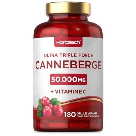 Cranberry Gelules 50000 mg avec 200mg Vitamine C | Extrait de Cranberry Haute Résistance avec Vitamine C | 180 Vegan Gélules 
