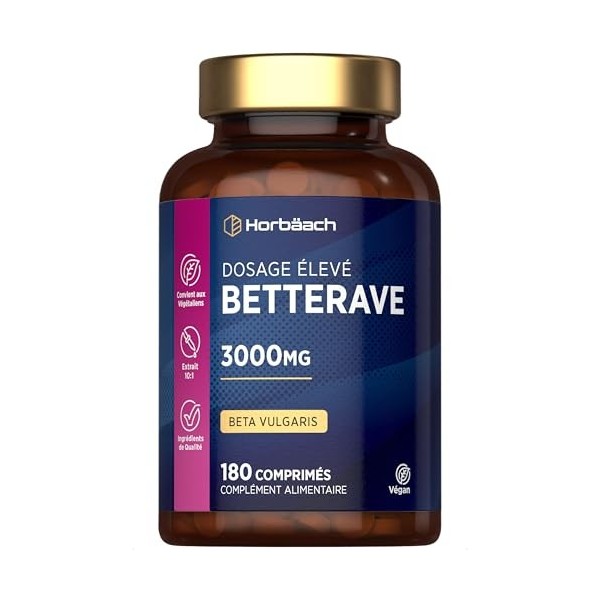 Betterave 3000 mg | Beet Root Gelules | Booster de Superaliments à LOxyde Nitrique | 180 Comprimés Végétaliens | par Horbaac