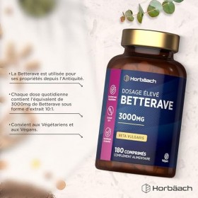 Betterave 3000 mg | Beet Root Gelules | Booster de Superaliments à LOxyde Nitrique | 180 Comprimés Végétaliens | par Horbaac