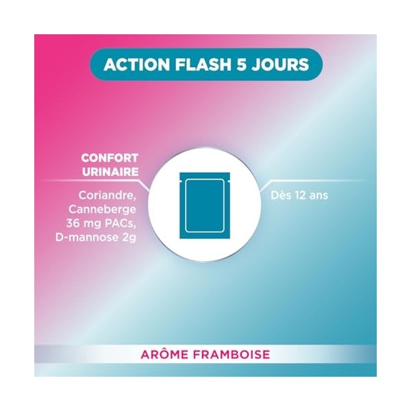 Forté Pharma - Cystima Flash - Dès 12 ans - Confort urinaire, Elimination, Bien etre - Coriandre, D mannose, Cranberry - 5 sa