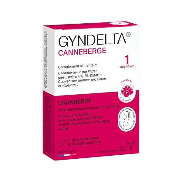 Gyndelta 36 mg Canneberge | Sphère urinaire femme | Extrait total de cranberry dosé en PACs | 30 gélules végétales | Cure de 