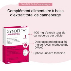 Gyndelta 36 mg Canneberge | Sphère urinaire femme | Extrait total de cranberry dosé en PACs | 30 gélules végétales | Cure de 