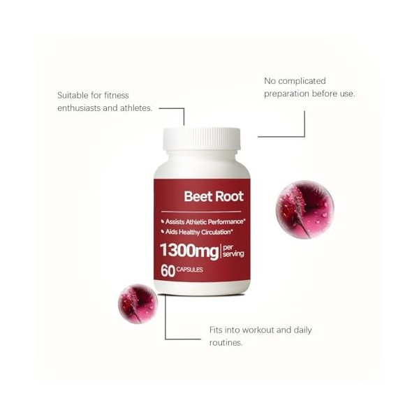Racine de betterave 1300 mg - Énergie naturelle│Soutien à lendurance et à la performance athlétique│Convient pour un usage q ...
