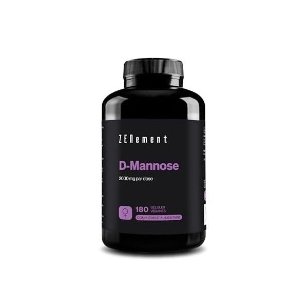 D-Mannose - 180 Gélules - 2000 mg de D-Mannose par Dose Quotidienne, Dosage Elevé, Hautement Biodisponible - 2 Mois dApprovi