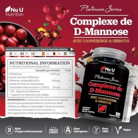 D-Mannose - 120 Capsules Véganes - Complexe 3 en 1 avec Extraits de Canneberge et dHibiscus - Soutien Naturel pour les Femme
