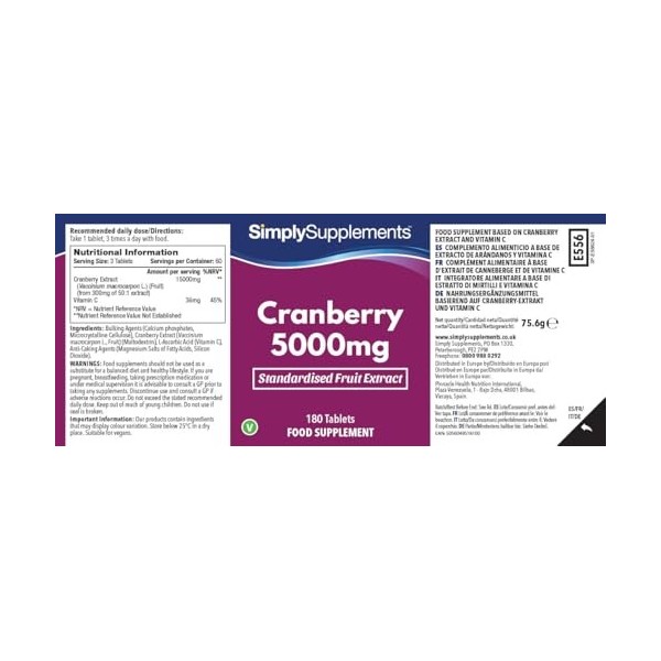 Comprimés de canneberge 5000 mg | Soutient le système immunitaire et protège contre le stress oxydatif | Convient aux végétal