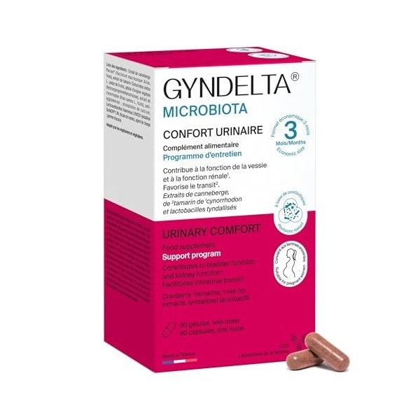 GYNDELTA® Microbiota | Confort urinaire et digestif de la femme | Canneberge Pacran®, Tamarin, Cynorrhodon & probiotiques | 9