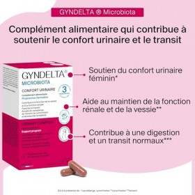 GYNDELTA® Microbiota | Confort urinaire et digestif de la femme | Canneberge Pacran®, Tamarin, Cynorrhodon & probiotiques | 9