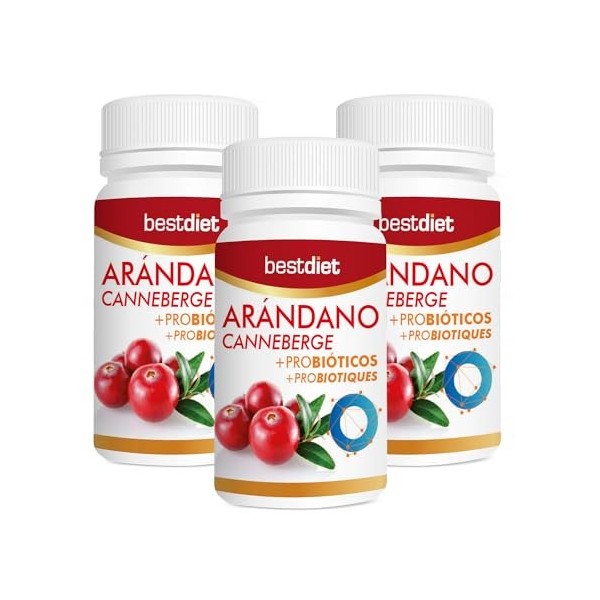 BestDiet - Cranberry + Probiotic - complément alimentaire : extrait de canneberge séchée : propriétés antibactériennes - Lot 