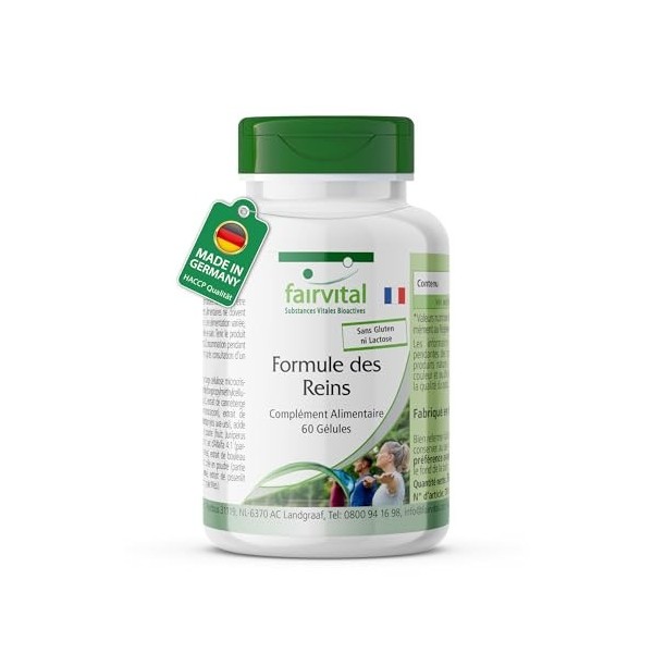 Fairvital | Gélules pour les reins - 60 gélules - canneberge, busserole, pissenlit, feuilles de bouleau, genévrier, prêle, lu