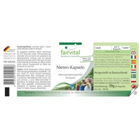 Fairvital | Gélules pour les reins - 60 gélules - canneberge, busserole, pissenlit, feuilles de bouleau, genévrier, prêle, lu