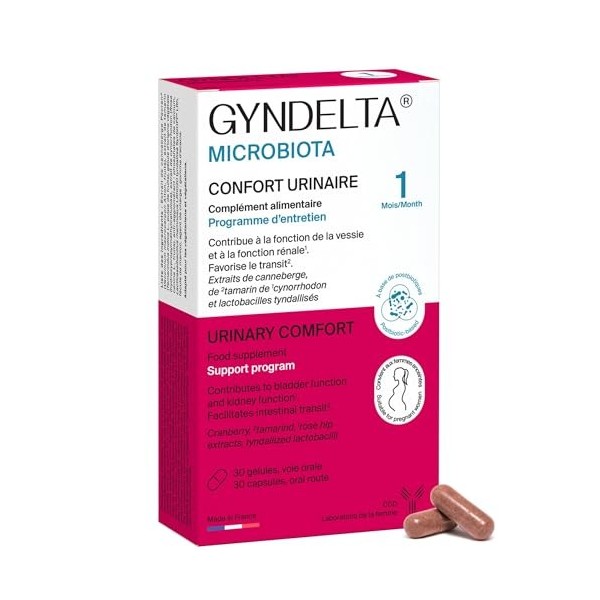 GYNDELTA® Microbiota | Confort urinaire et digestif de la femme | Canneberge Pacran®, Tamarin, Cynorrhodon & probiotiques | 3