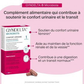 GYNDELTA® Microbiota | Confort urinaire et digestif de la femme | Canneberge Pacran®, Tamarin, Cynorrhodon & probiotiques | 3