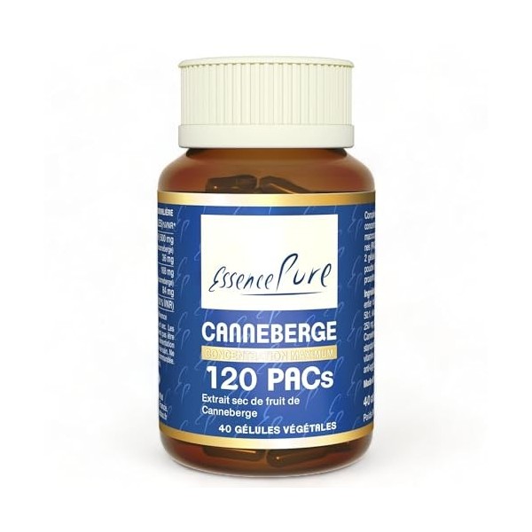 Cranberry 120 PACs Essence Pure | 83800 mg de Poudre de Canneberge | Pacran Inclus | 40 Gélules Végétaliens | Api-Nature