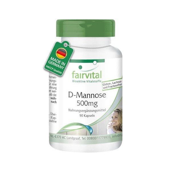 Fairvital | D-Mannose 500mg - pour 15 jours - HAUTEMENT DOSE - 90 gélules - monosaccharide naturel
