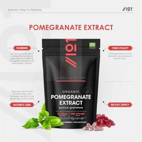 Extrait de Grenade Bio 10 000mg – 120 Gélules Véganes – Extrait Puissant 40:1 de Punica Granatum – Sachet Refermable et Recyc