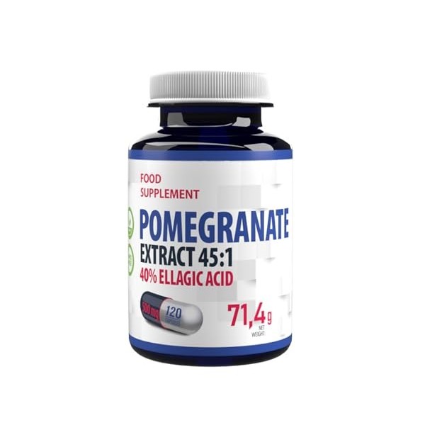 Extrait de grenade pomegrenate 22,500 mg équivalent 500 mg dextrait 45:1 120 capsules végétaliennes, 45 % dacide ellagi